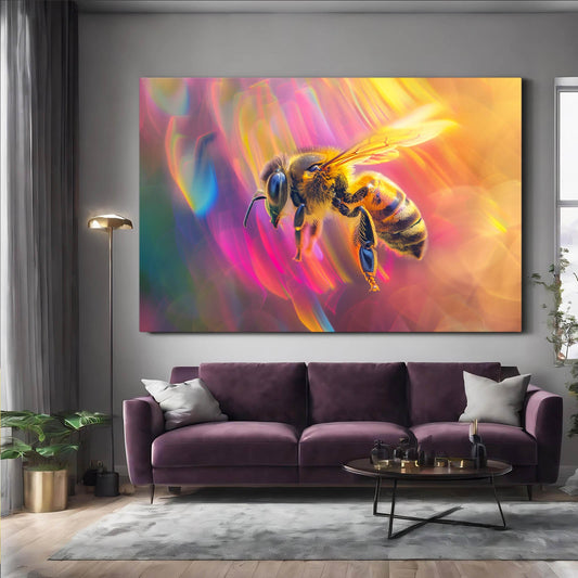 Prismatic Bee Art — contemporary canvas print in orange tones, view 3
