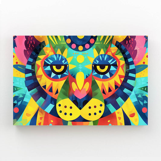 Psychedelic Bear Art — contemporary canvas print in blue tones, angled canvas view on white background