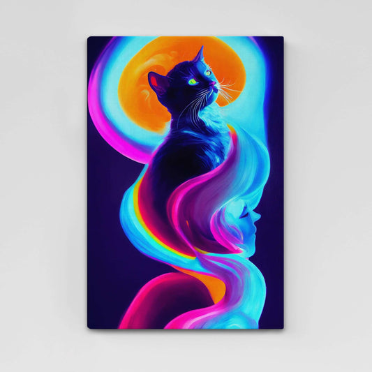 Psychedelic Cat Wall Art — contemporary canvas print in blue tones, canvas print on white background
