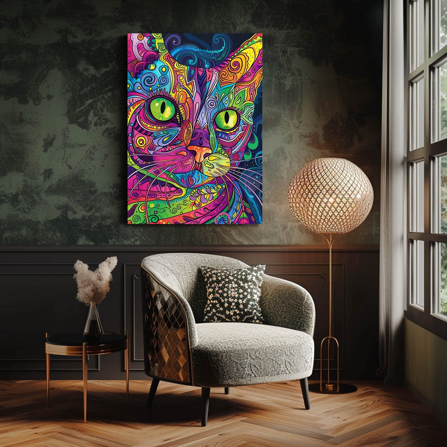Psychedelic Colorful Cat Wall Art