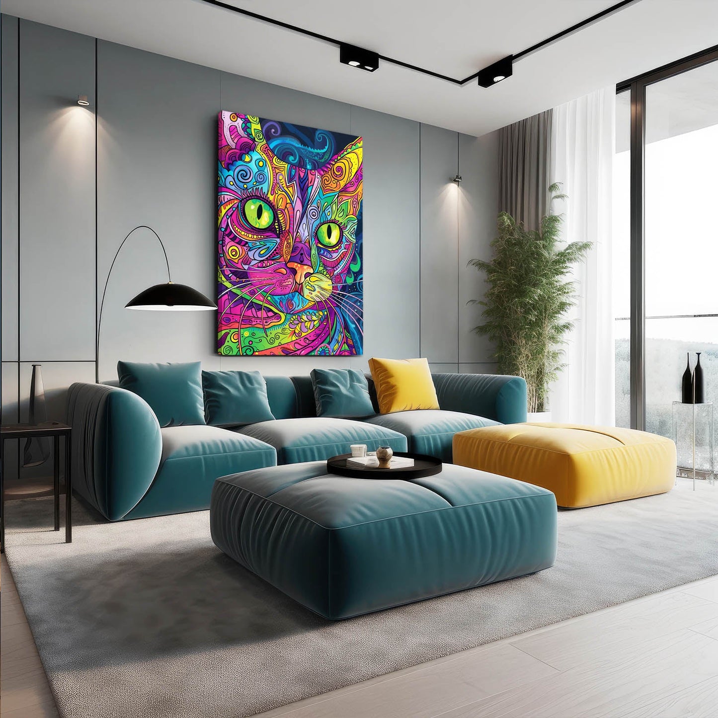 Psychedelic Colorful Cat Wall Art