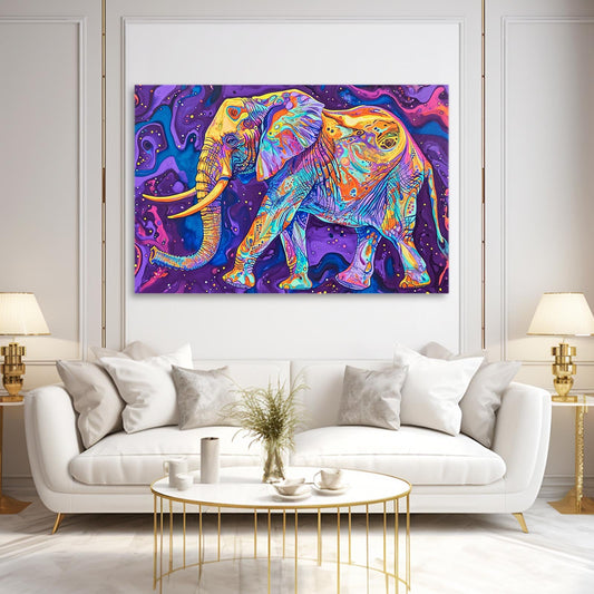 Psychedelic Elephant Wall Art — abstract canvas print in blue tones, view 3