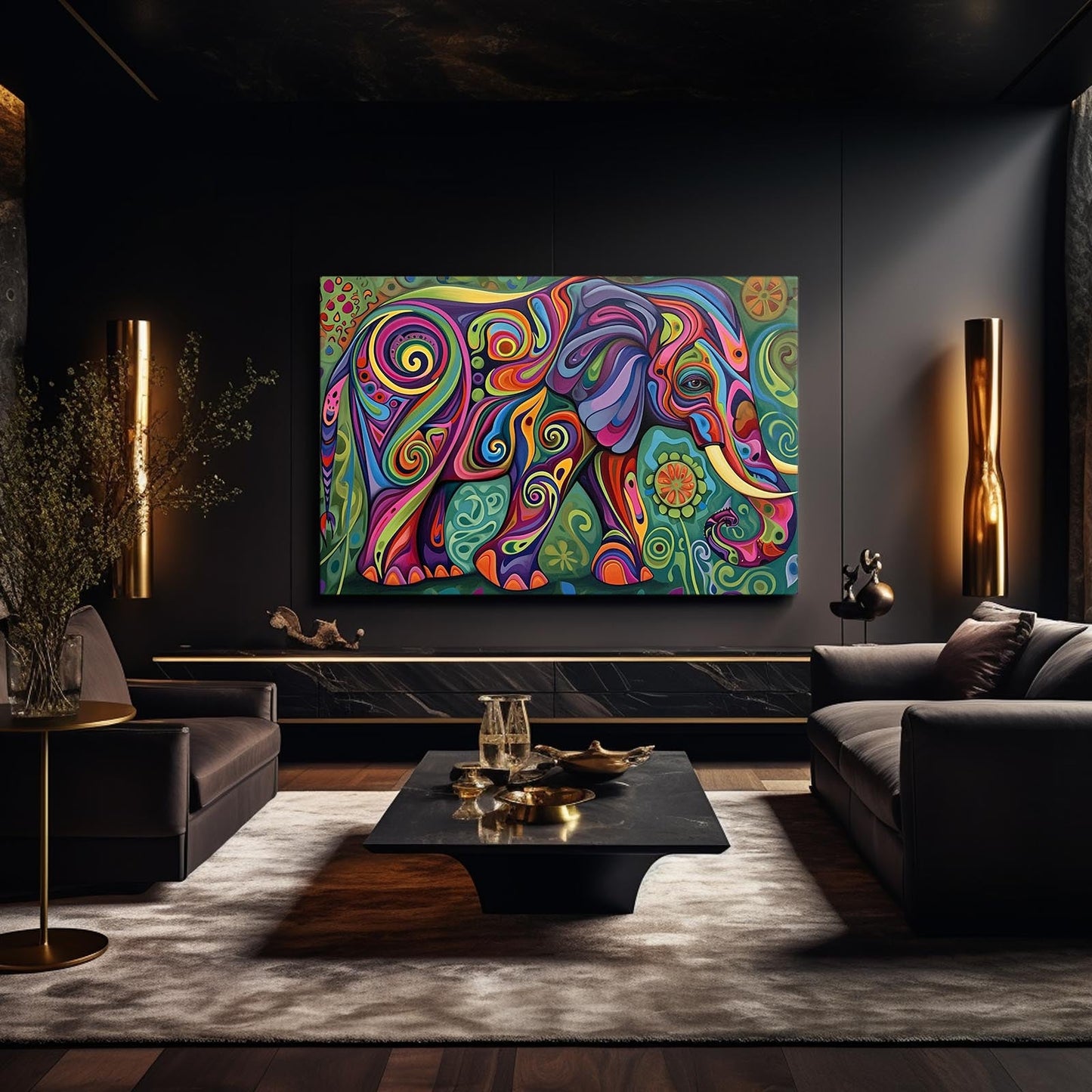 Psychedelic Pattern Elephant Art