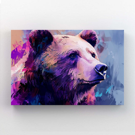 Purple Bear Wall Art — contemporary canvas print in blue tones, canvas print on white background