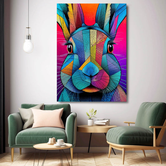 Purple Rabbit Art – angled canvas view on white background