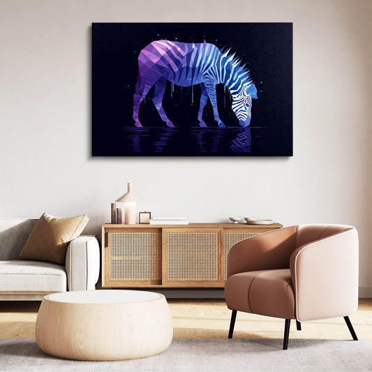 Purple Zebra Wall Art – styled in a furnished interior