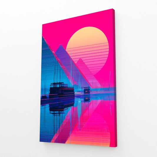 Pyramid Sunset Silhouette Egyptian Canvas Art – angled canvas view on white background