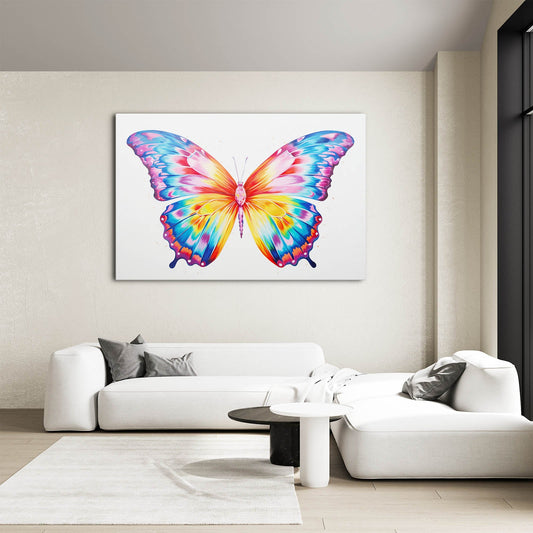 Rainbow Butterfly Wall Art — figurative art canvas print in white tones, view 3