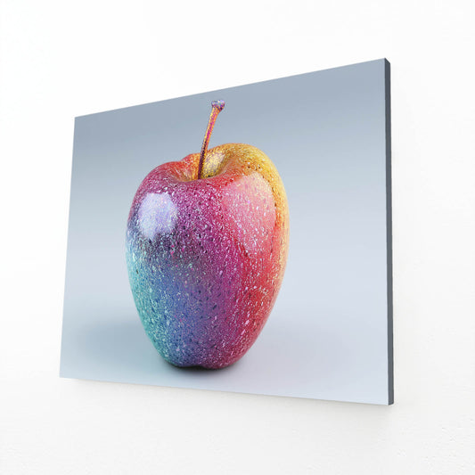Rainbow Dew Apple Art – angled canvas view on white background