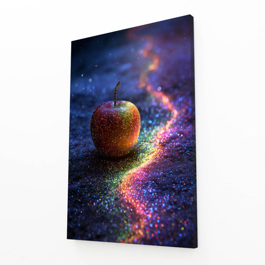Rainbow Galaxy Trail Apple Canvas Art – angled canvas view on white background