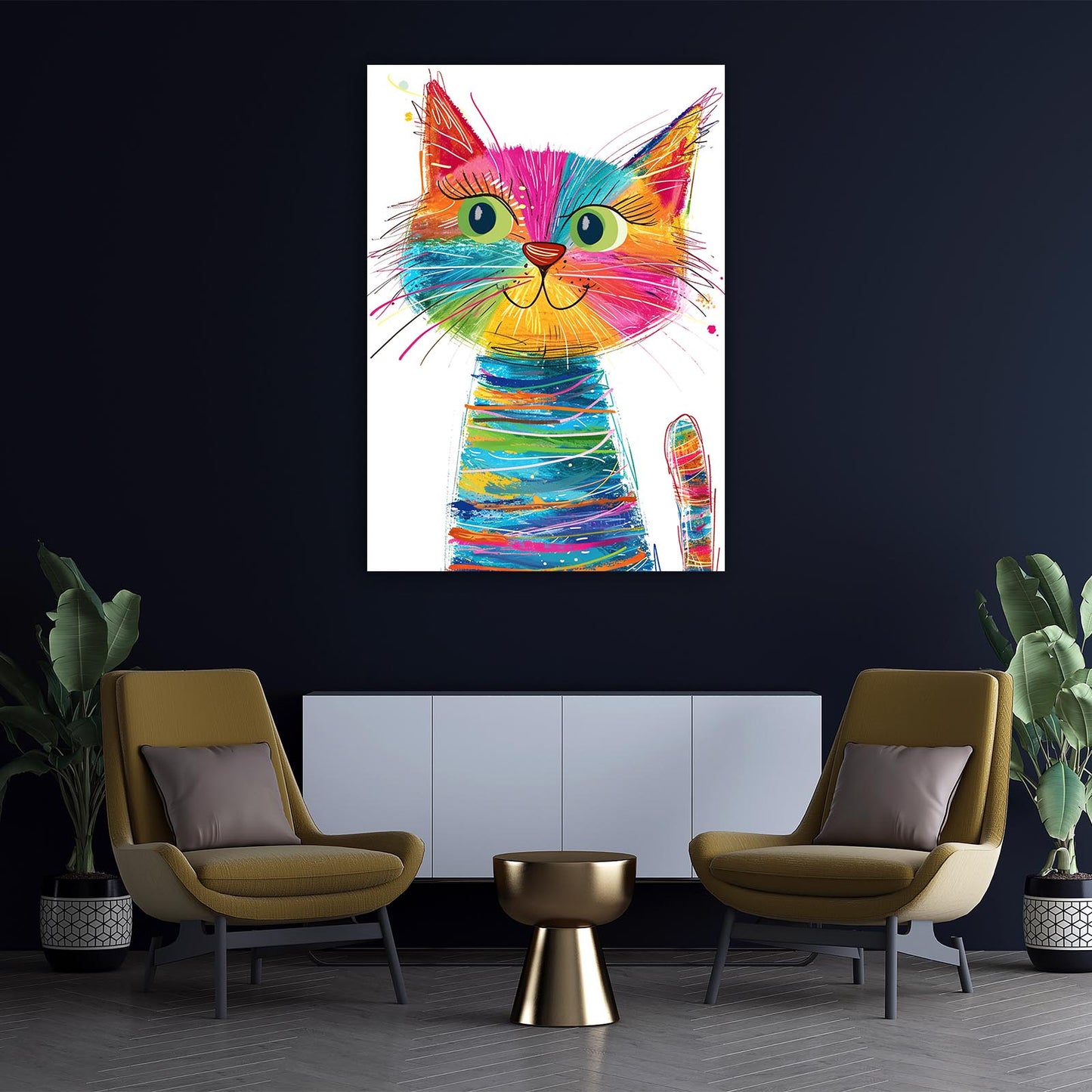 Rainbow Whiskers Cat Wall Art