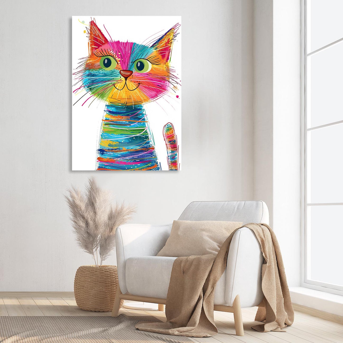 Rainbow Whiskers Cat Wall Art