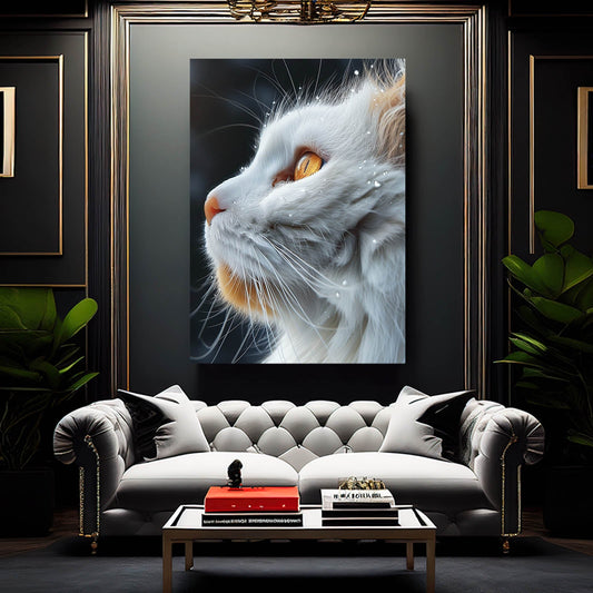 Raindrop Whiskers Cat Wall Art — photography canvas print in white tones, view 3