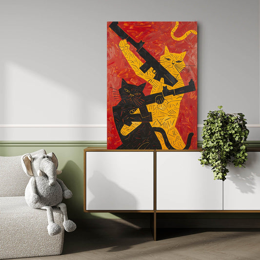 Rebel Felines Cat Art — graffiti canvas print in red tones, view 3
