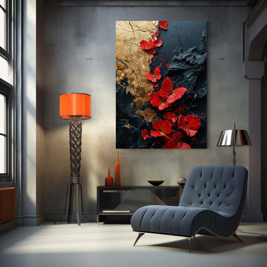 Red And Gold Butterfly Wall Art — abstract canvas print in red tones, view 3