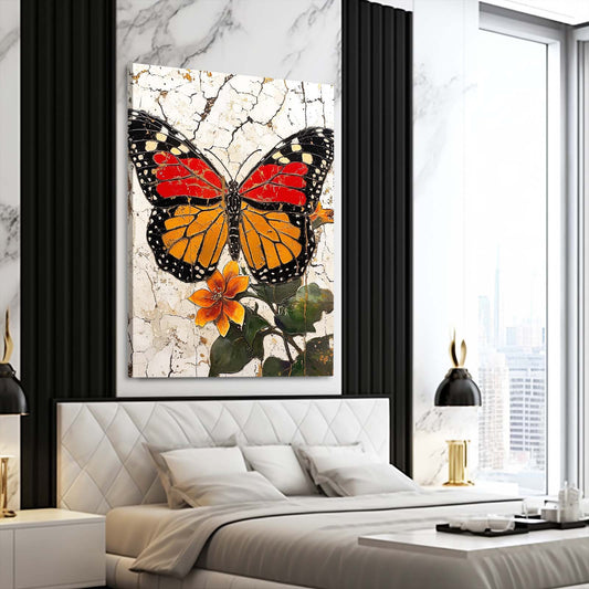 Red And Orange Butterfly Wall Art — botanical canvas print in orange tones, view 3