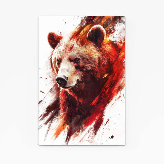 Red Bear Art — contemporary canvas print in red tones, angled canvas view on white background