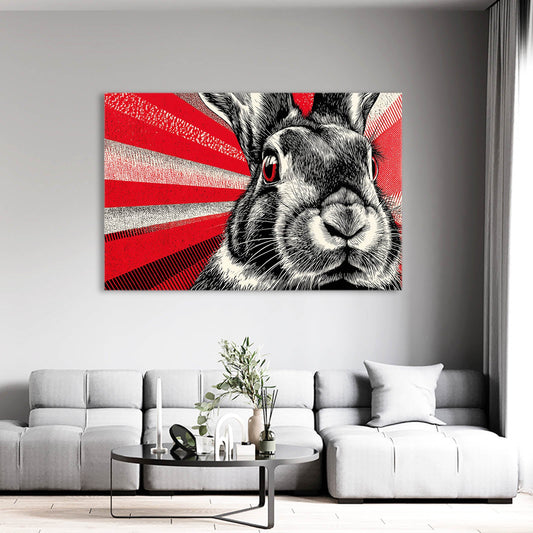 Red Bunny Art – angled canvas view on white background