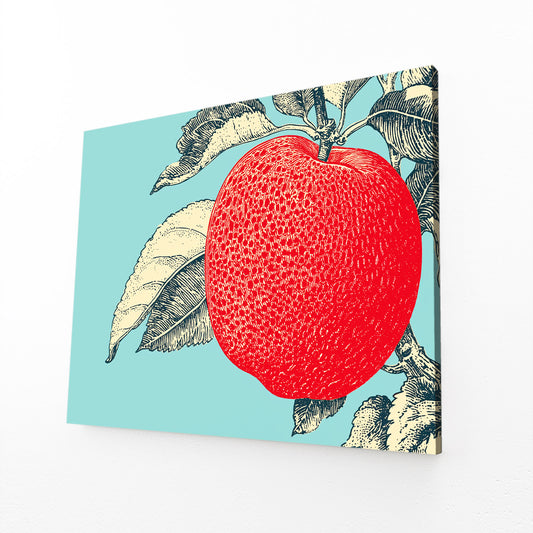 Red Engraving Mint Apple Wall Art – angled canvas view on white background