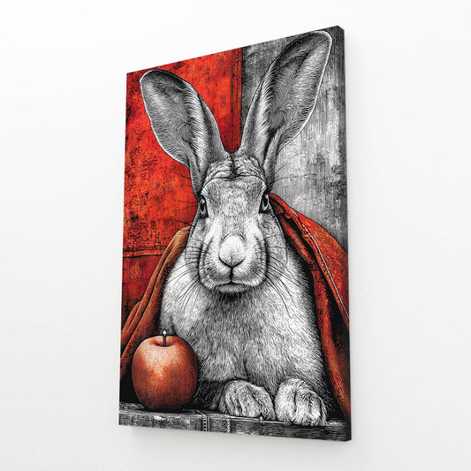 Red Rabbit Wall Art – angled canvas view on white background