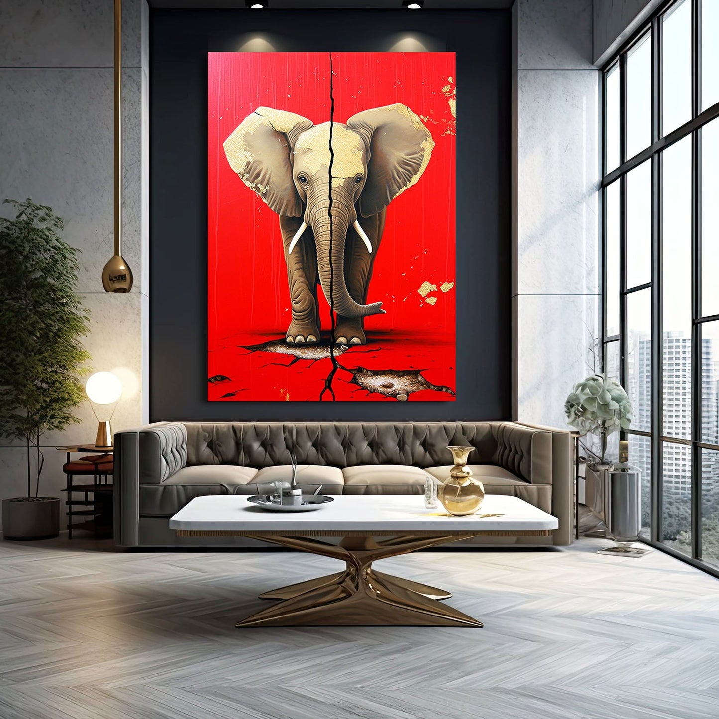 Red Wall art Elephant