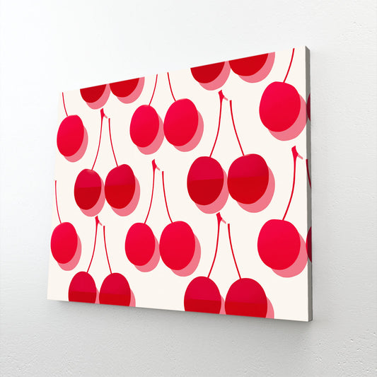 Retro Cherry Pattern Fruit Canvas Art – angled canvas view on white background