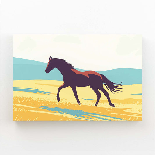 Retro Dune Gallop Horse Prints — minimalist canvas print, angled canvas view on white background