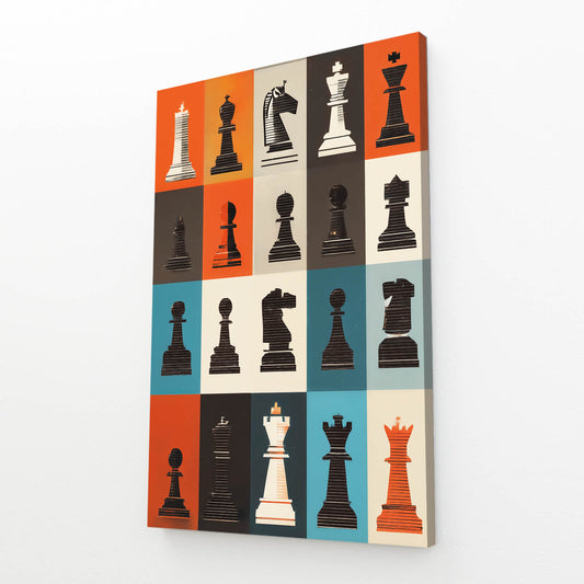 Retro Panel Grid Chess Wall Decor – angled canvas view on white background