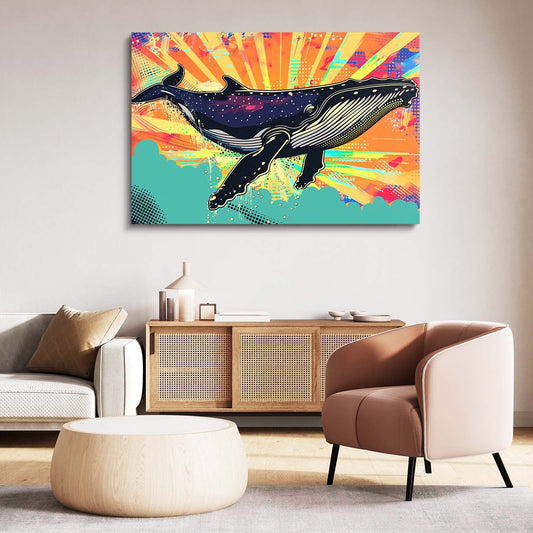 Retro Whale Art — abstract canvas print in blue tones, view 3