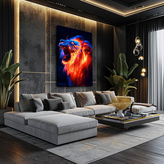 Roaring Lion Art — digital canvas print in red tones, view 3