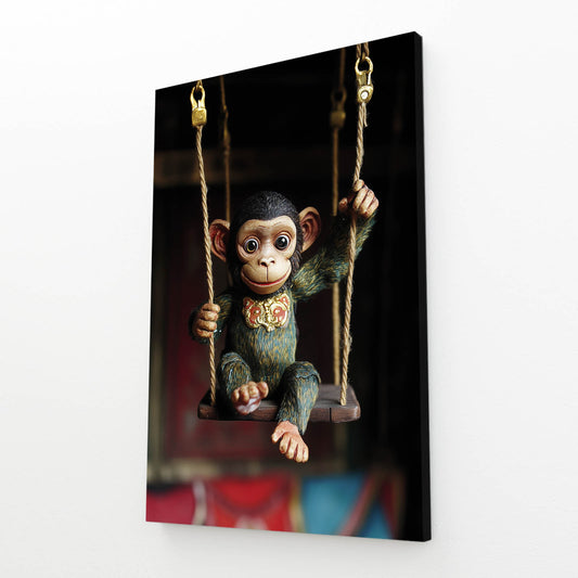 Rope Swing Baby Monkey Canvas – angled canvas view on white background