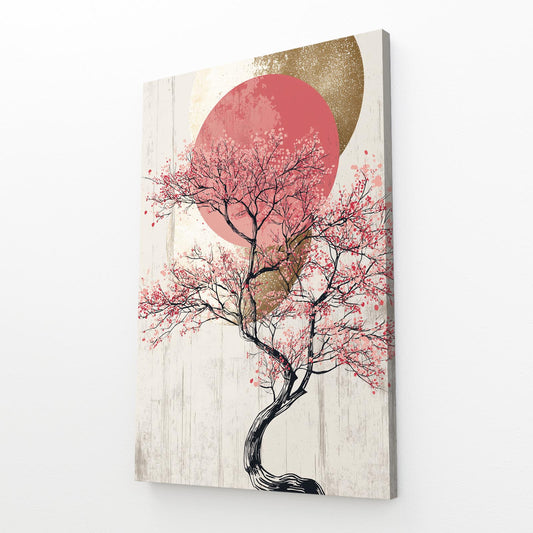 Rose Sun Bonsai Cherry Blossom Canvas Art – angled canvas view on white background