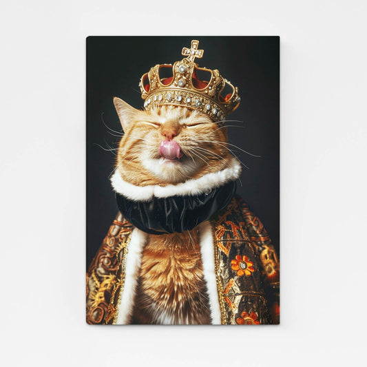 Royal Attitude Cat Art – angled canvas view on white background