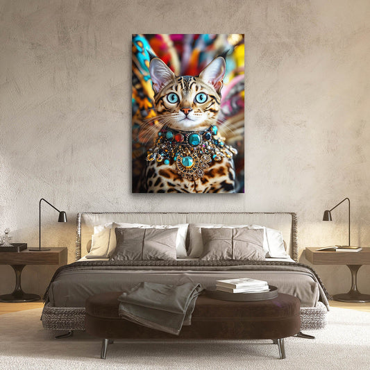 Royal Jewels Cat Art — luxury canvas print in brown tones, view 3