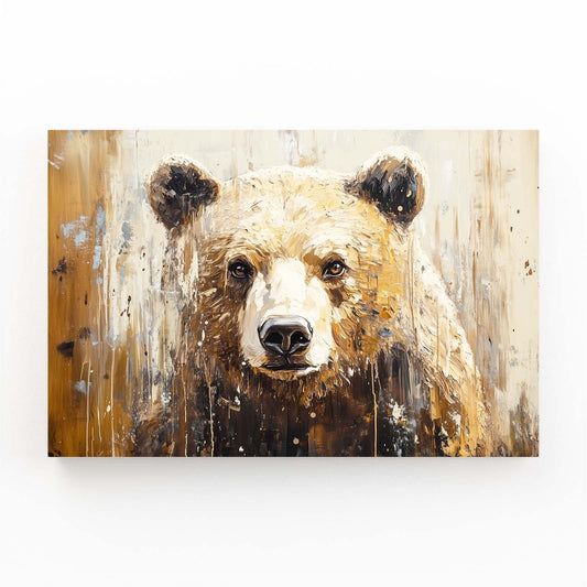 Rustic Bear Wall Art — contemporary canvas print in orange tones, angled canvas view on white background