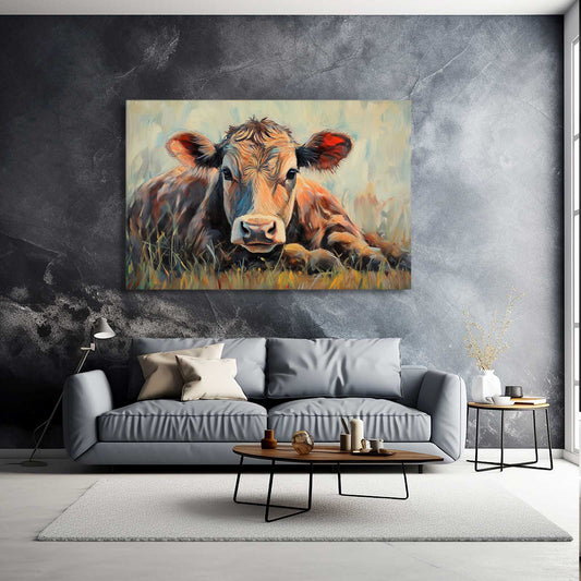 Rustic Cow Prints – angled canvas view on white background