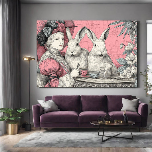 Rustic Rabbit Canvas Art – angled canvas view on white background