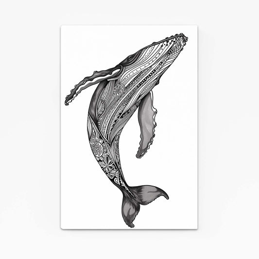 Sacred Whale Patterns Art – angled canvas view on white background