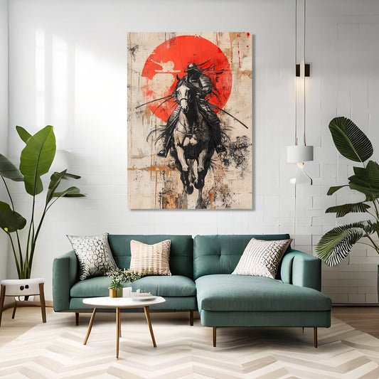 Samurai Horse Canvas Art – angled canvas view on white background