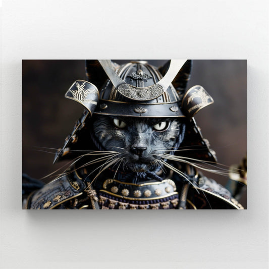 Samurai Warrior Cat Wall Art — photography canvas print in black tones