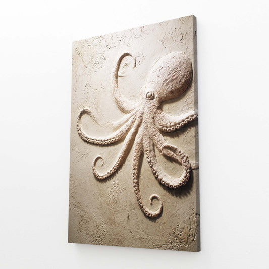 Sand Relief Octopus Wall Decor – angled canvas view on white background
