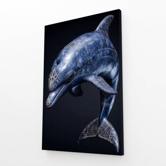Sapphire Crystal Dolphin Art – angled canvas view on white background
