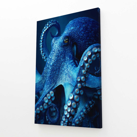 Sapphire Reef Gaze Octopus Wall Decor – angled canvas view on white background