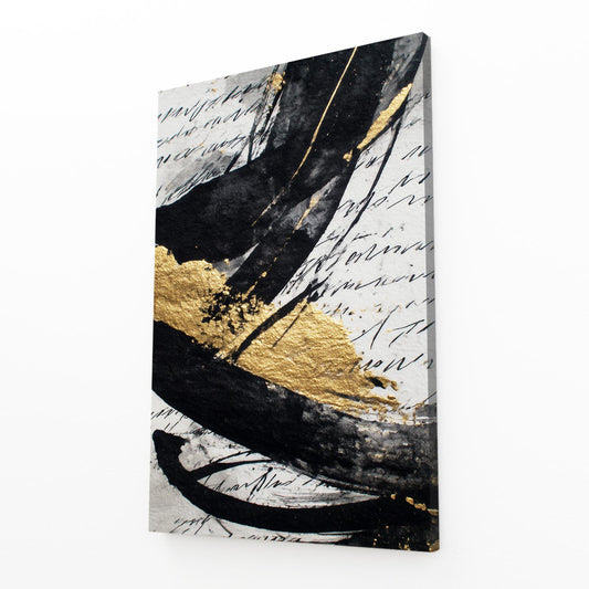 Script Stroke Gold Wall Decor – angled canvas view on white background