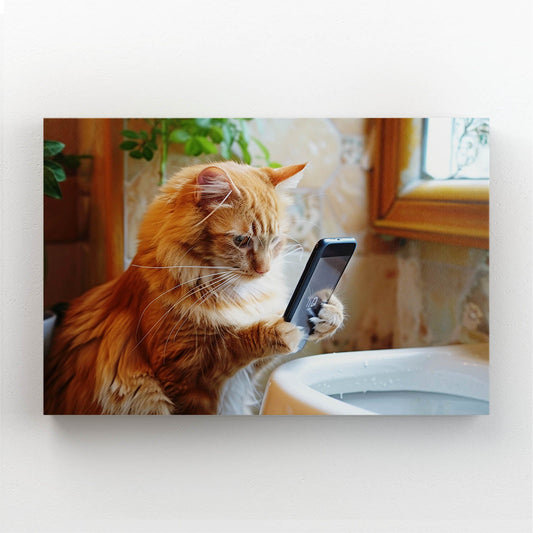 Scroll Time Cat Wall Art — photography canvas print in orange tones