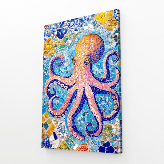 Sea Glass Mosaic Octopus Prints – angled canvas view on white background