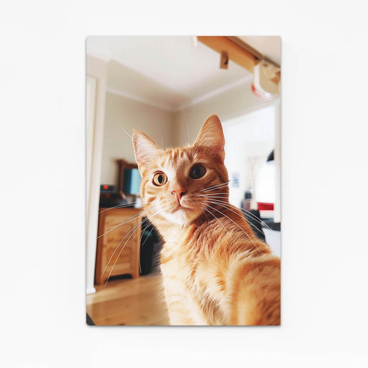 Selfie Moment Cat Wall Art – angled canvas view on white background