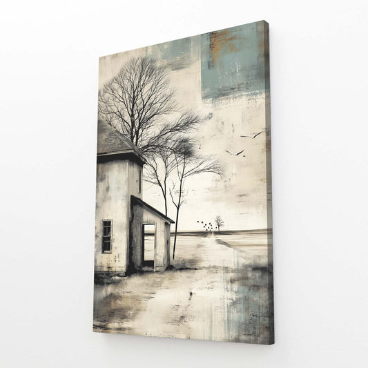 Sepia Farmhouse Sketch Farmhouse Wall Art – angled canvas view on white background