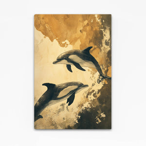 Sepia Gold Dolphin Art