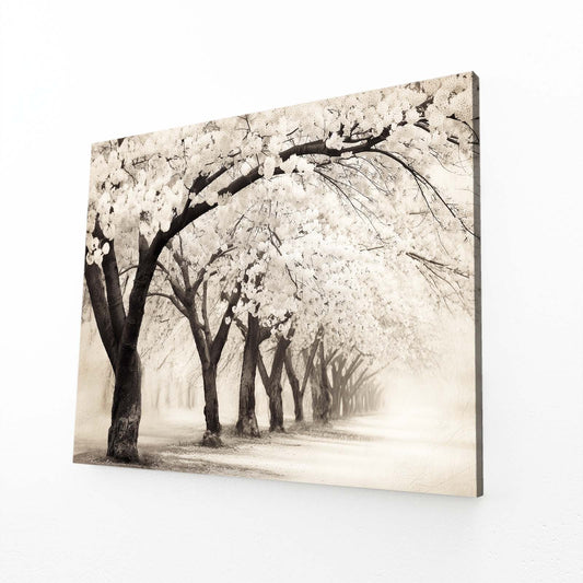 Sepia Orchard Cherry Blossom Wall Decor – angled canvas view on white background